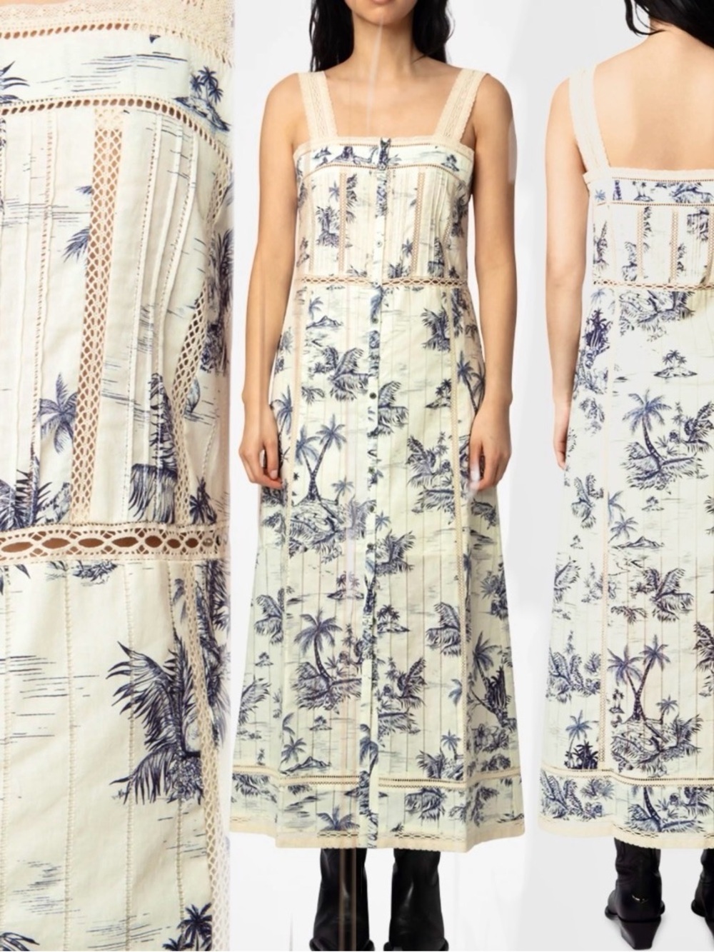 Zadig & Voltaire Renaid Tropical Island Midi Dress Ivory Toile size Large NWT